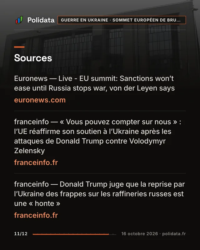 Diapositive 11 sur 12 — À Bruxelles, Ursula von der Leyen exclut toute levée des sanctions contre la Russie