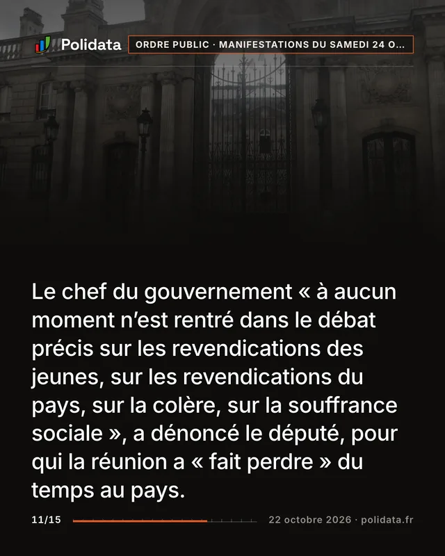 Le chef du gouvernement « à aucun moment n’est rentré dans le débat précis sur les revendications des jeunes, sur les revendications du pays, sur la colère, sur la souffrance sociale », a dénoncé le député, pour qui la réunion a « fait perdre » du temps au pays.