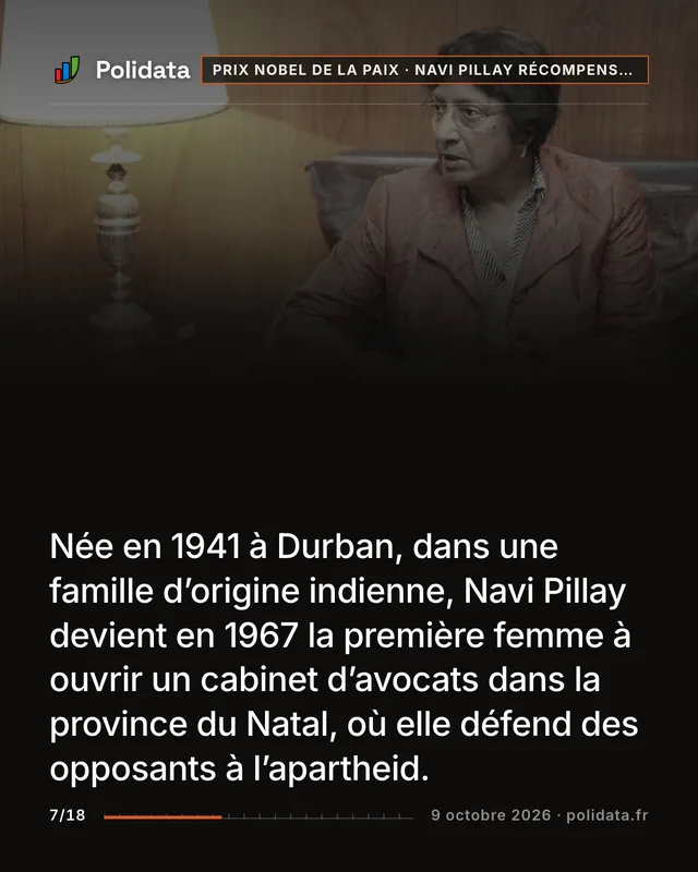 Née en 1941 à Durban, dans une famille d’origine indienne, Navi Pillay devient en 1967 la première femme à ouvrir un cabinet d’avocats dans la province du Natal, où elle défend des opposants à l’apartheid.