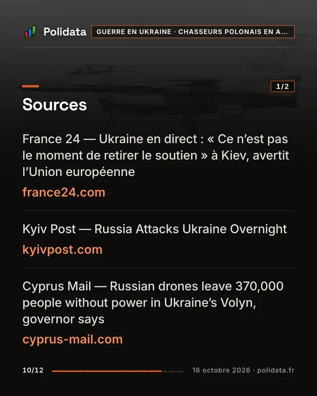 Diapositive 10 sur 12 — La Pologne fait décoller des chasseurs pendant une nouvelle vague de frappes russes sur l’Ukraine