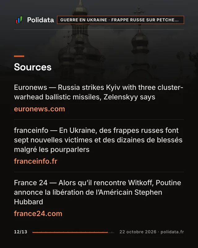Diapositive 12 sur 13 — La Russie frappe le centre de Kyiv quelques heures après une rencontre Witkoff-Poutine