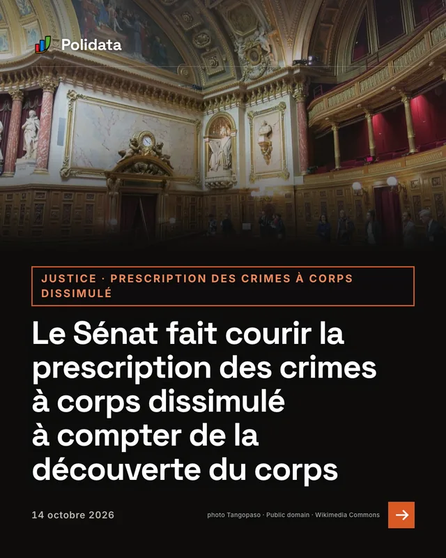 justice · prescription des crimes à corps dissimulé. Le Sénat fait courir la prescription des crimes à corps dissimulé à compter de la découverte du corps