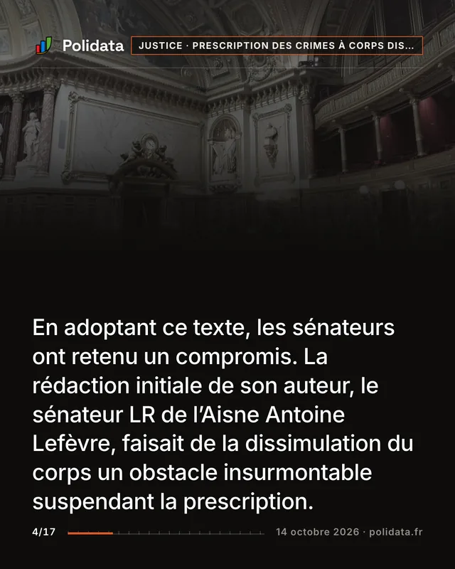 En adoptant ce texte, les sénateurs ont retenu un compromis. La rédaction initiale de son auteur, le sénateur LR de l’Aisne Antoine Lefèvre, faisait de la dissimulation du corps un obstacle insurmontable suspendant la prescription.