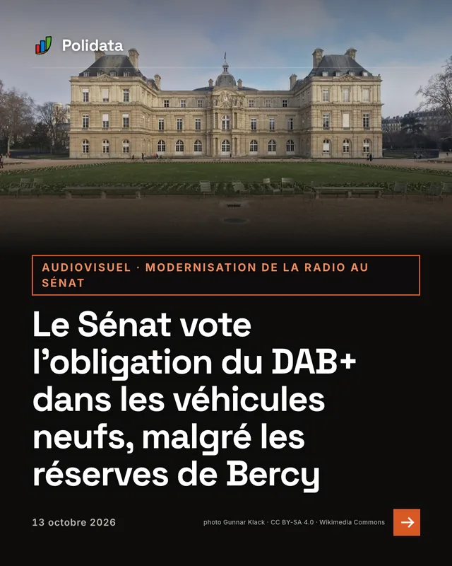 audiovisuel · modernisation de la radio au Sénat. Le Sénat vote l’obligation du DAB+ dans les véhicules neufs, malgré les réserves de Bercy