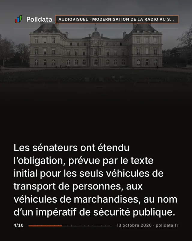 Les sénateurs ont étendu l’obligation, prévue par le texte initial pour les seuls véhicules de transport de personnes, aux véhicules de marchandises, au nom d’un impératif de sécurité publique.