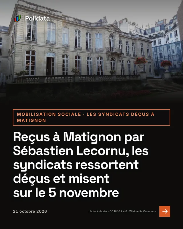 mobilisation sociale · les syndicats déçus à matignon. Reçus à Matignon par Sébastien Lecornu, les syndicats ressortent déçus et misent sur le 5 novembre