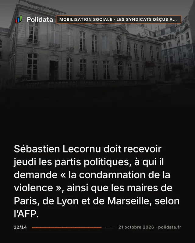 Sébastien Lecornu doit recevoir jeudi les partis politiques, à qui il demande « la condamnation de la violence », ainsi que les maires de Paris, de Lyon et de Marseille, selon l’AFP.
