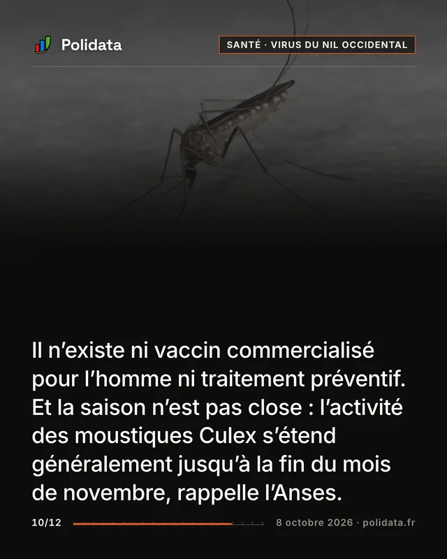 Il n’existe ni vaccin commercialisé pour l’homme ni traitement préventif. Et la saison n’est pas close : l’activité des moustiques Culex s’étend généralement jusqu’à la fin du mois de novembre, rappelle l’Anses.